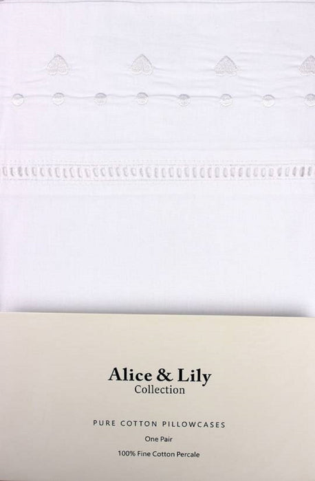 Embroidered Dot and Heart White Alice & Lily Pillowcase