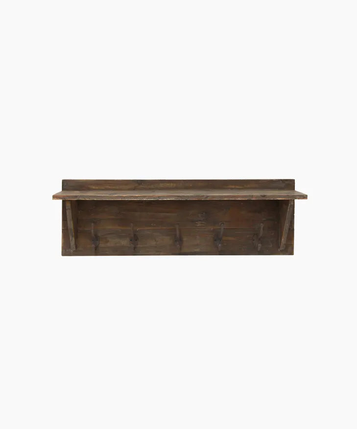 Wooden Wall Shelf with Hooks