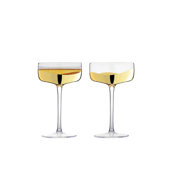 Champagne Saucer Gold Wave set of Two