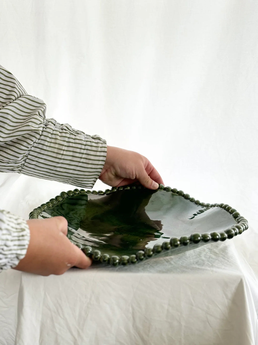 Beaded Bowl  Bottle Green