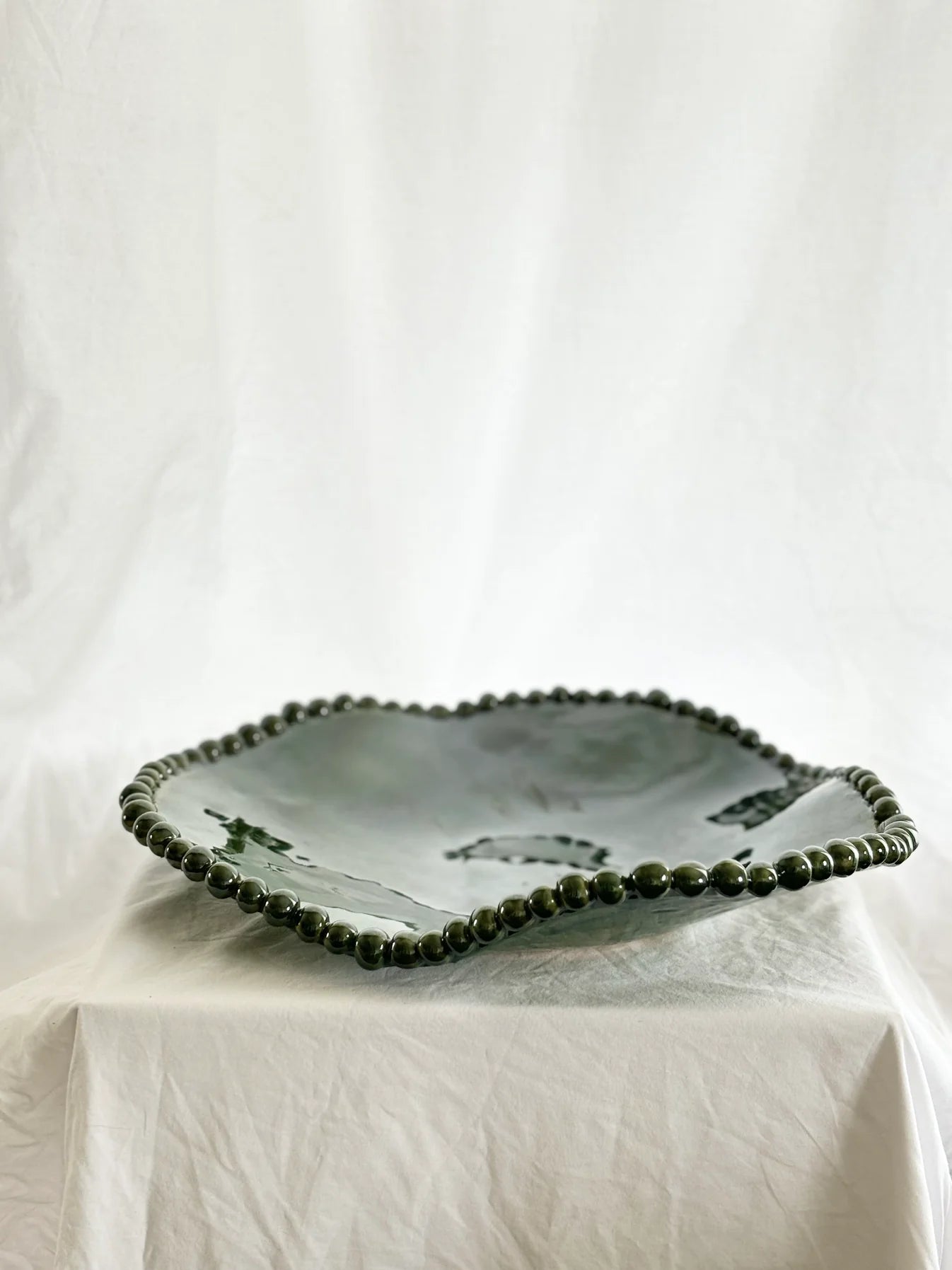 Beaded Bowl  Bottle Green