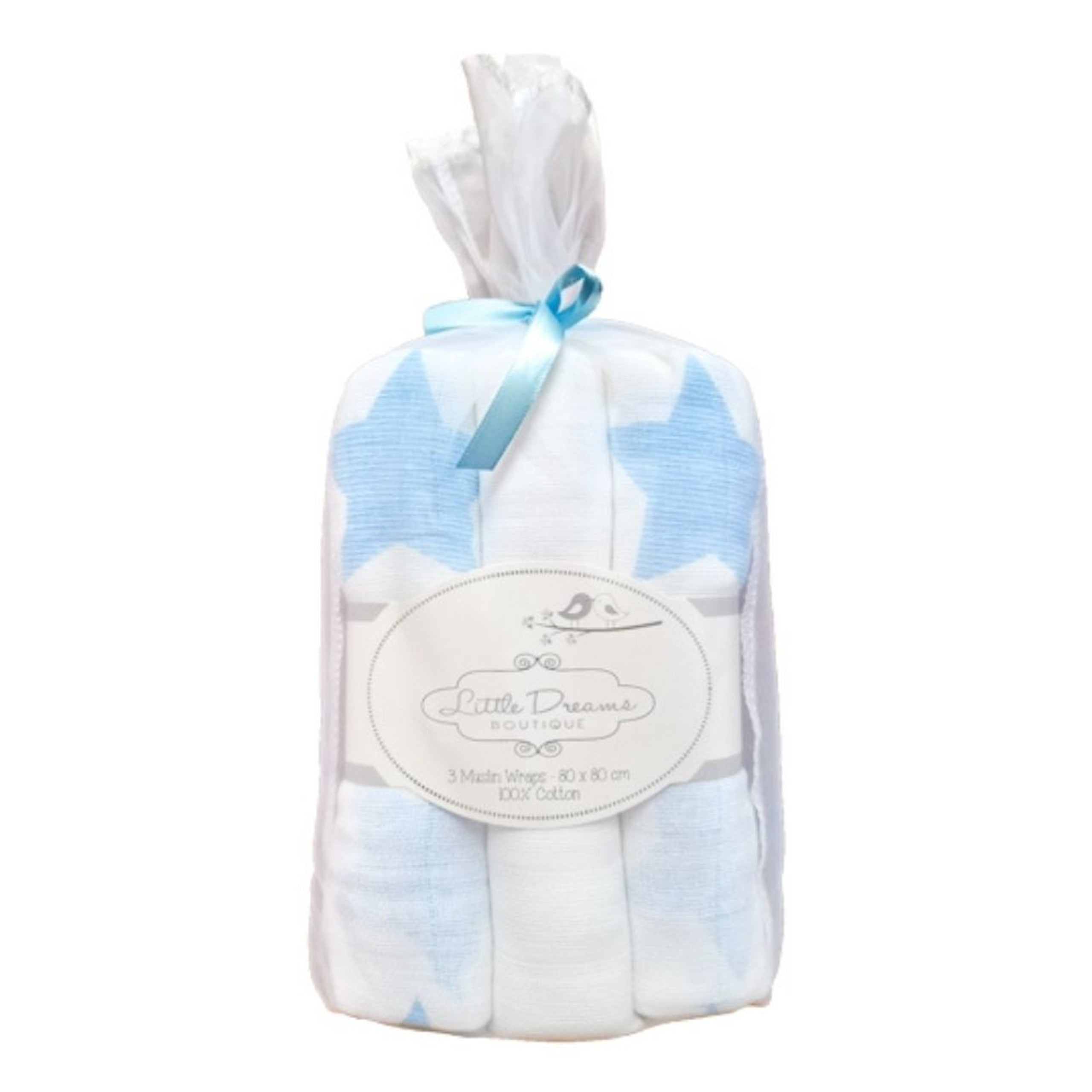 Muslin Wraps set of 3 Star Blue and White