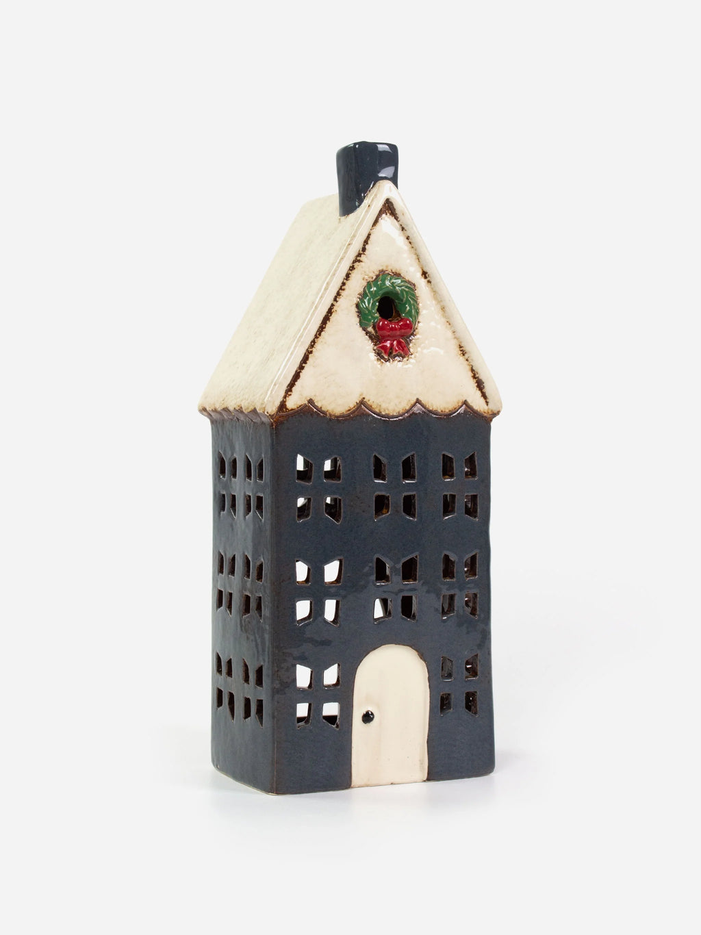 Christmas Tea light House Blue with Wreath