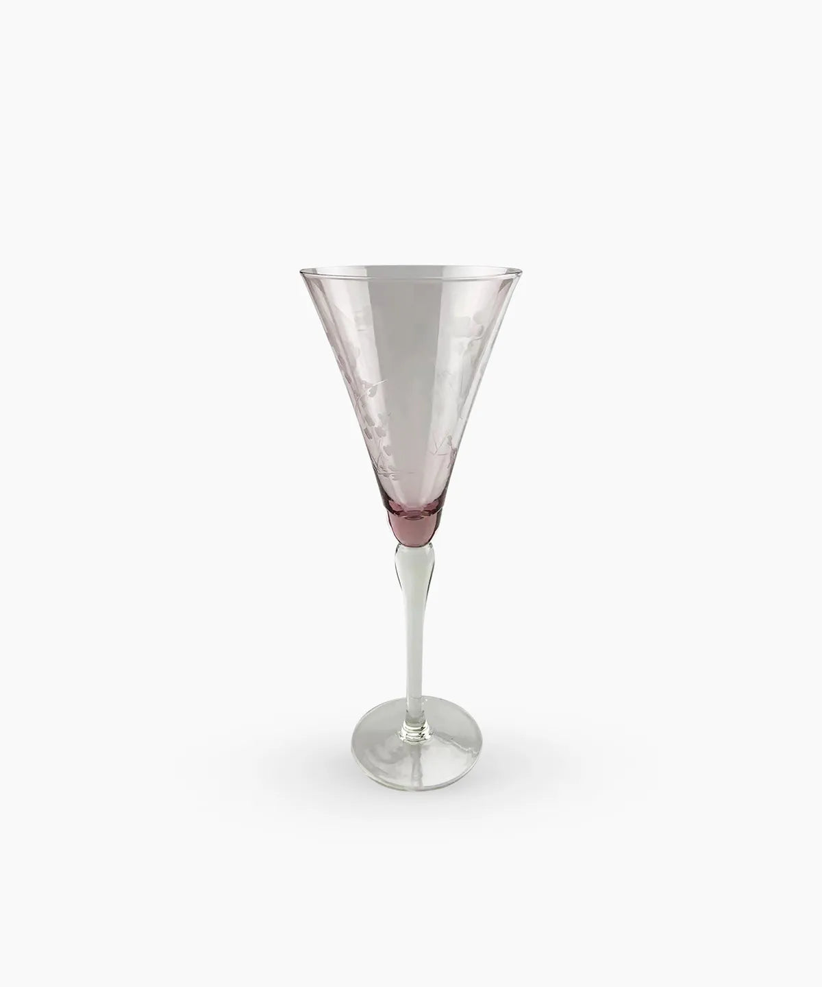 Floral Etched Wine Glass Tall Pink