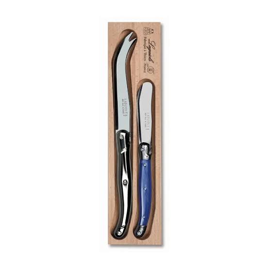 Laguoile Cheese Knife/Spreader set Blue and Silver
