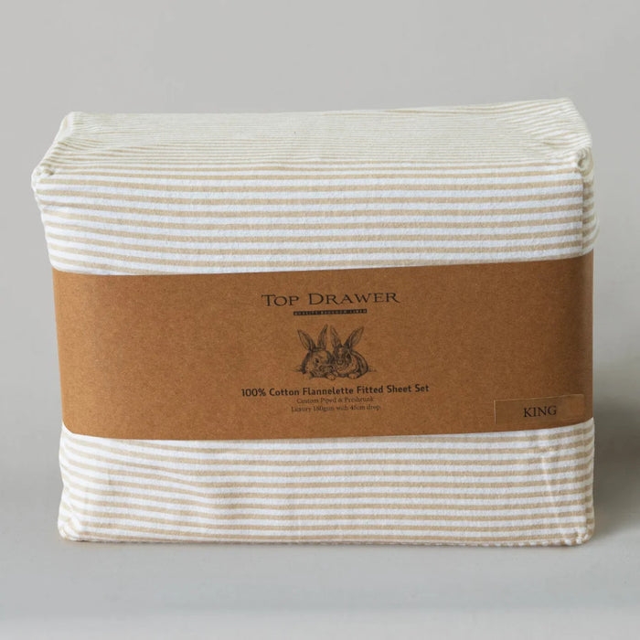 Flannelette Sheet Set Queen Natural Stripe