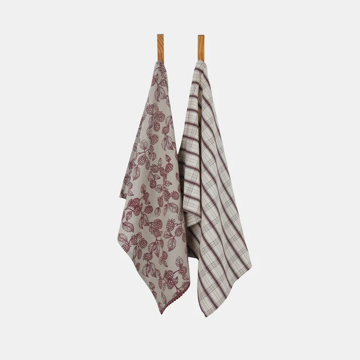 Berry and Bug Tea Towel set of Two Red