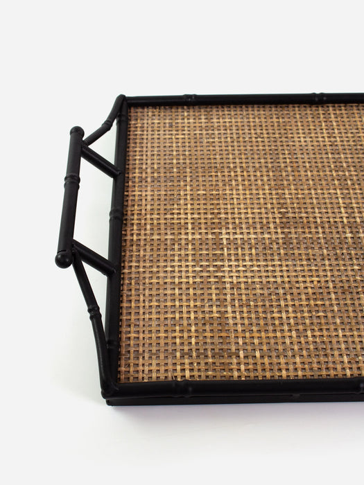 Rattan & Faux Bamboo Handle Tray