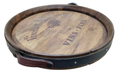 Round Barrell Tray Wood with Leather Handles