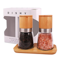 Salt and Pepper Grinder Set on a Bamboo Tray