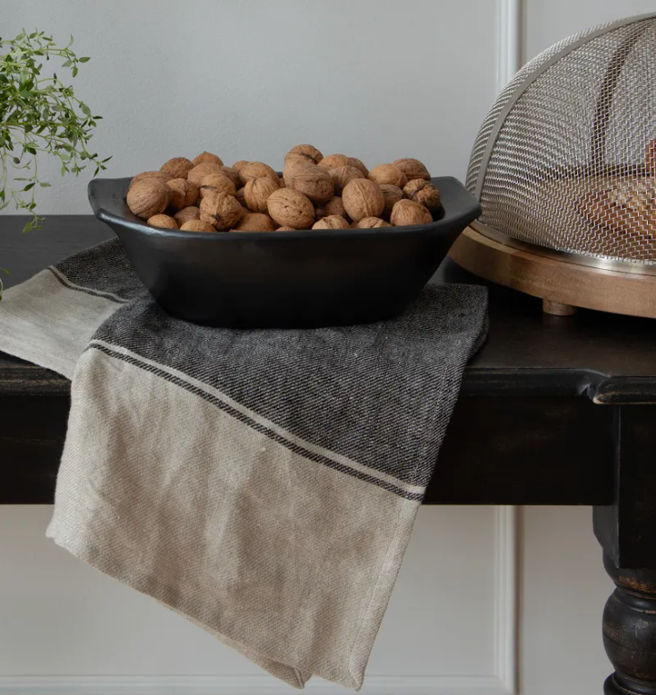 Twill Tea Towel Wide Charcoal Band