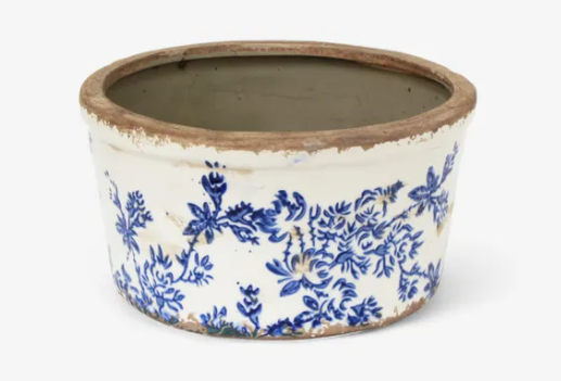 Blue Floral Wide Pot Large