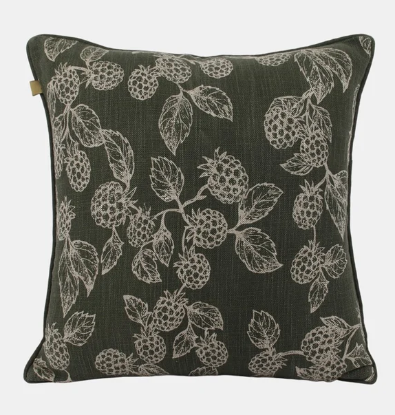 Berry and Bug Cushion Olive