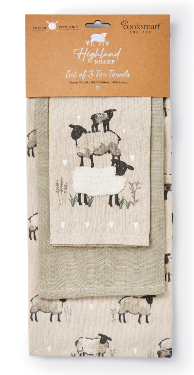 Highland Sheep set of 3 Tea Towels