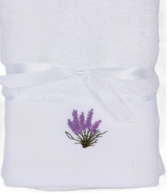Facecloth  Embroidered with a Lavender set of Two