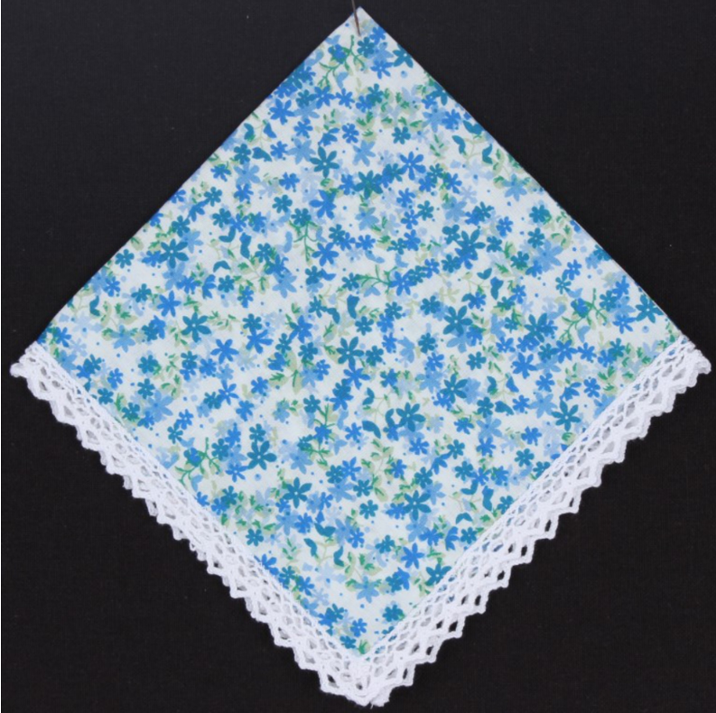 Hankie Blue Floral Lace Edge