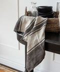 Twill Tea Towel Charcoal with Natural Stripes