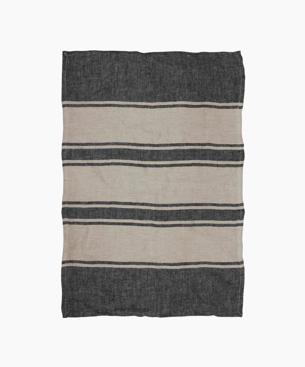 Twill Tea Towel Charcoal with Natural Stripes