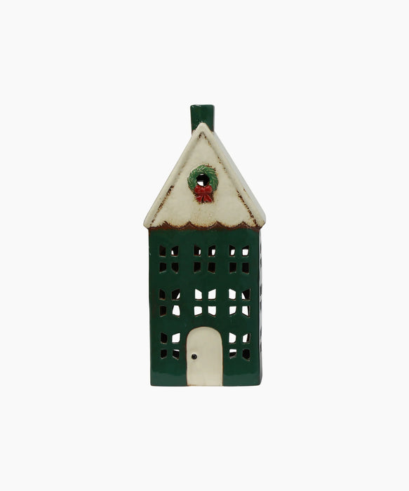 Christmas Tea light House Blue with Wreath