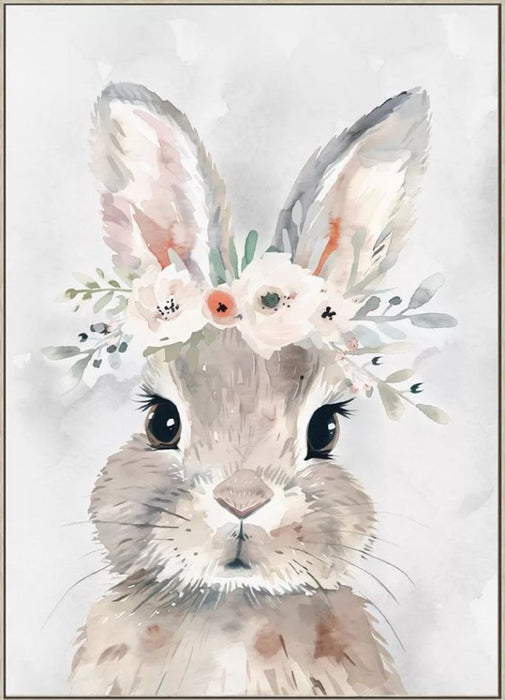 Flower Bunny White Washed Framed