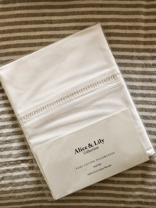 Embroidered Pillowcase Hemstitch White