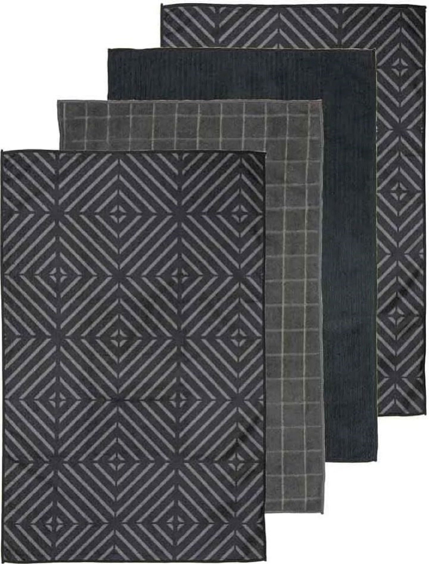 Ladelle Benton Microfibre Kitchen Tea Towel Pack 4 Charcoal