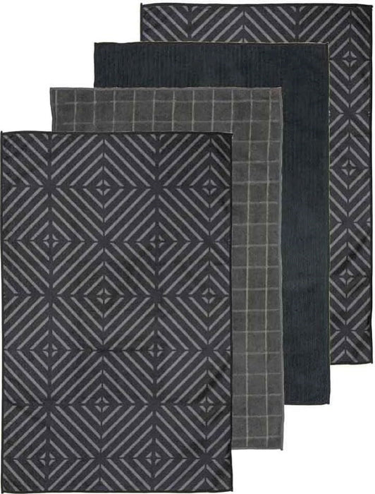 Ladelle Benton Microfibre Kitchen Tea Towel Pack 4 Charcoal