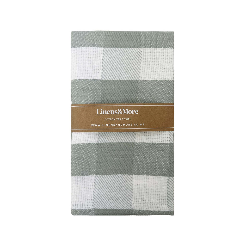 Tea Towel Basket Weave Plaid Fog
