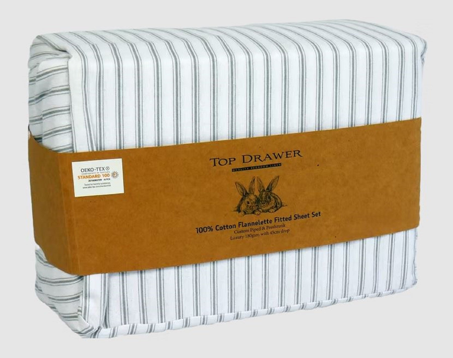 Flannelette Sheet set King Single Grey Stripe