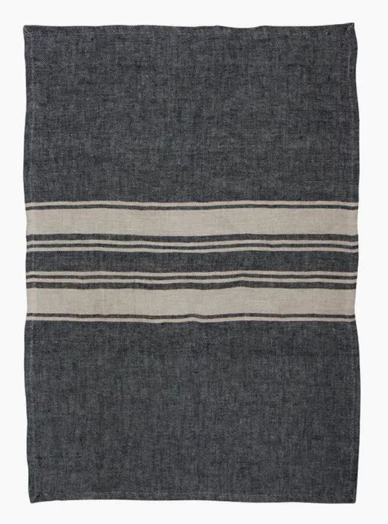Twill Tea Towel Charcoal with Narrow Natural stripes
