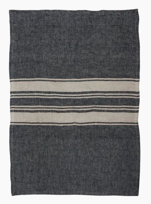 Twill Tea Towel Charcoal with Narrow Natural stripes