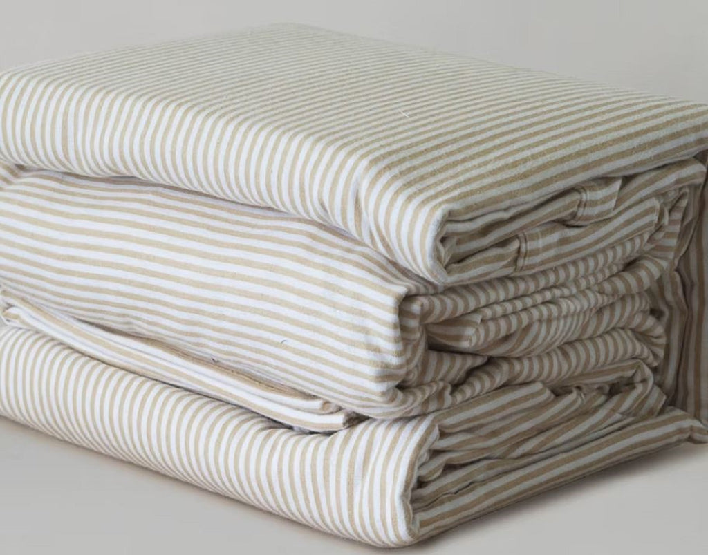 Flannelette Sheet Set Queen Natural Stripe