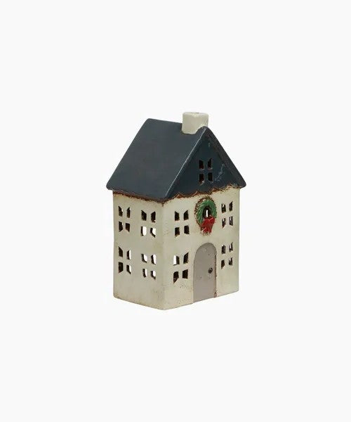 Christmas Tea Light House Blue with small wreath