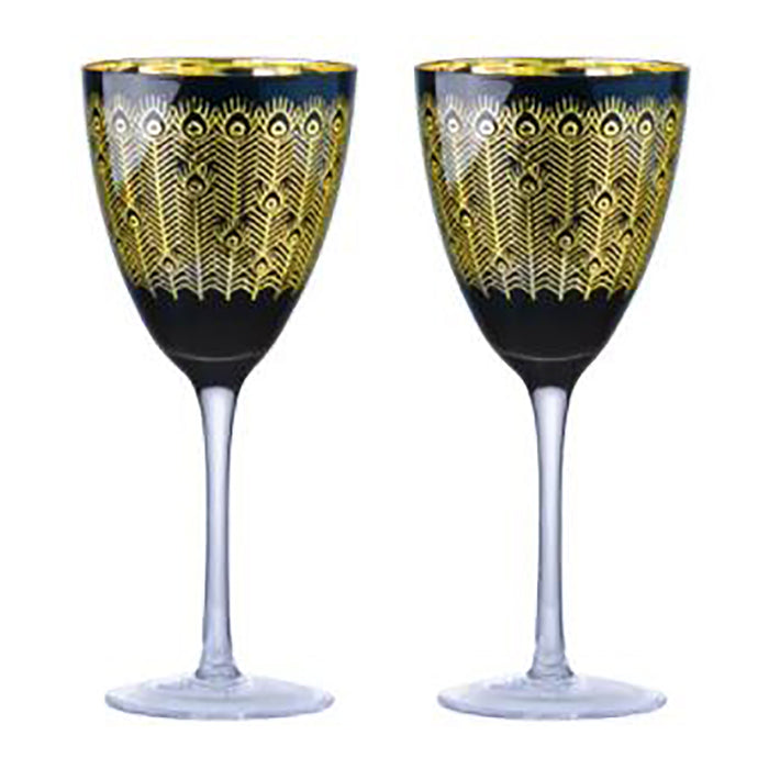 Artland Midnight Peacock Wine Glass set of 2