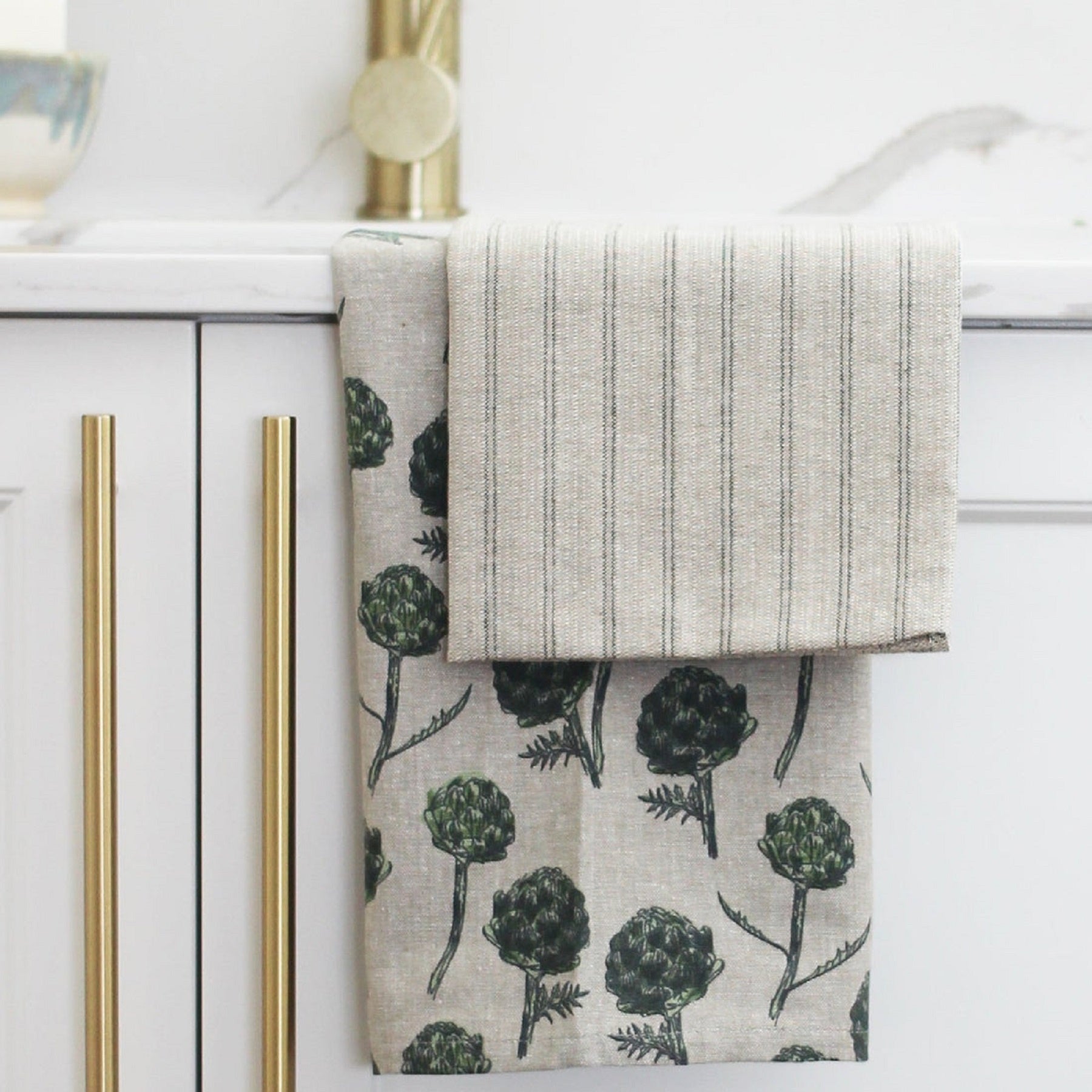 Tea Towel Artichoke set of Two Burnt Olive