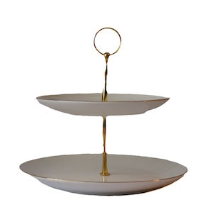 Cake Stand White and Gold 2 Tier