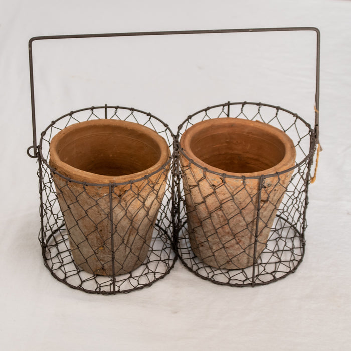 Wire Holder set of two pots Terracotta
