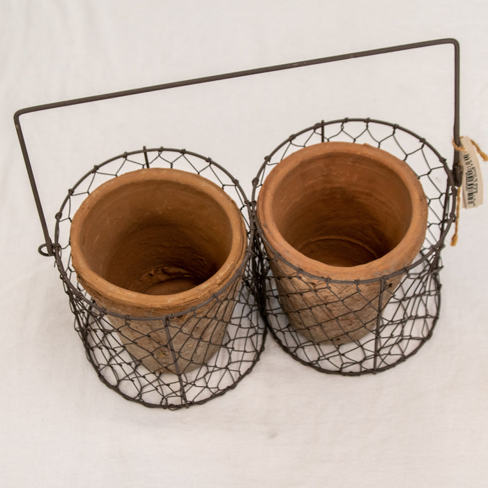 Wire Holder set of two pots Terracotta