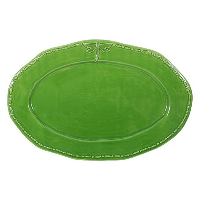 Dragonfly Stoneware Green Oval Platter