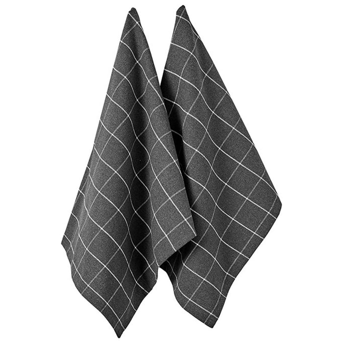Tea Towel Eco Check Charcoal Pack of Two