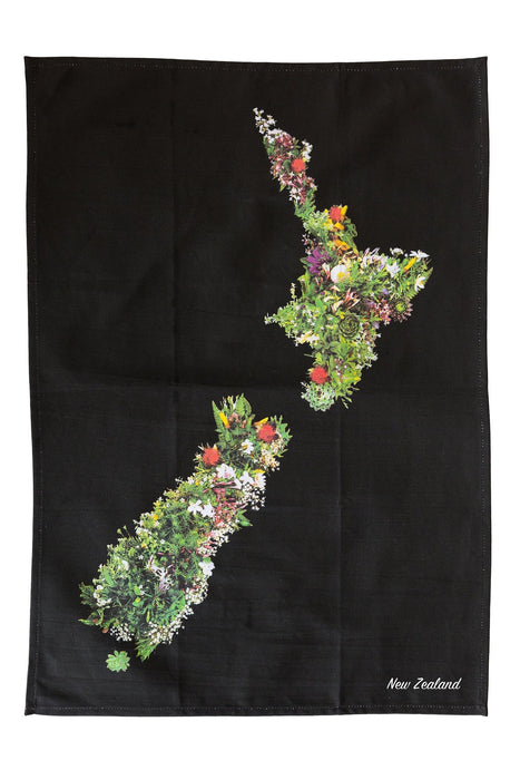 Tea Towel Floral NZ Map