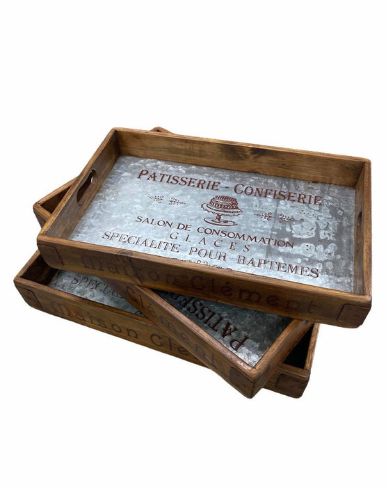 Wooden Tray Zinc Lined Large