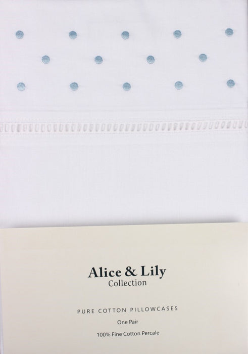 Embroidered Blue Dot Pillowcase