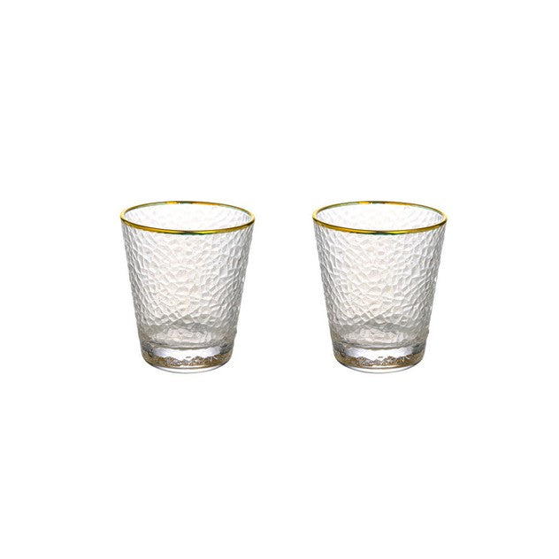 Hammered Glass with Gold Rim set of 4